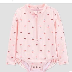Cherry Print Pink Kids Swimwear